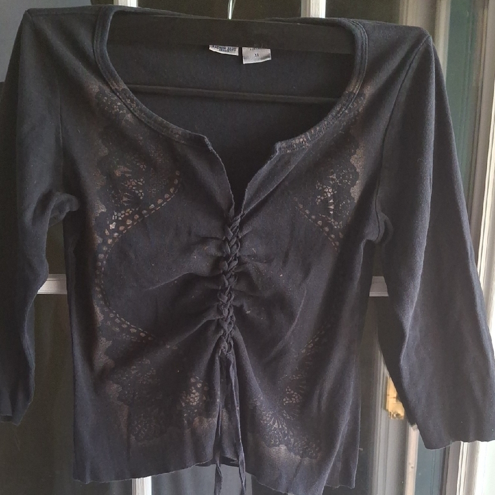 Black Ruched Lace Detail Top